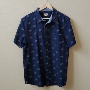 1901 navy bear print short sleeve casual button up shirt XL